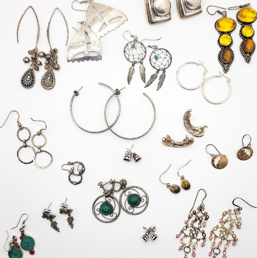18 Pairs of Sterling Silver Earrings